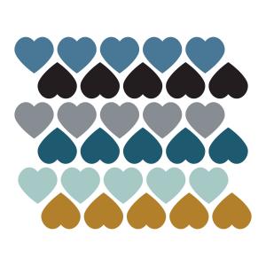 Stickers muraux en vinyle coeurs bleu et moutarde