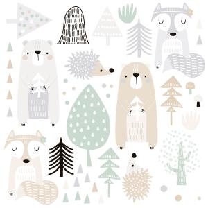 Stickers mureaux en vinyle animaux de la forêt verte