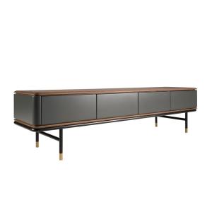 Stylish Meuble TV en Bois Gris Foncé avec Acier Noir