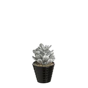 Succulente artificielle crassula pailletée en pot argenté H…