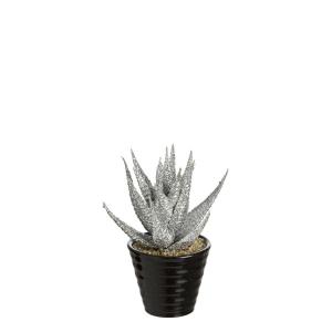 Succulente artificielle haworthia pailletée en pot argenté…