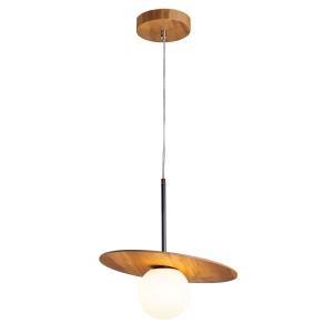 Supension bois naturel, Verre Opale, Aluminium Plaqué Nicke…