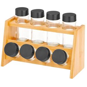 Support à épices bambou et ses 8 pots verre