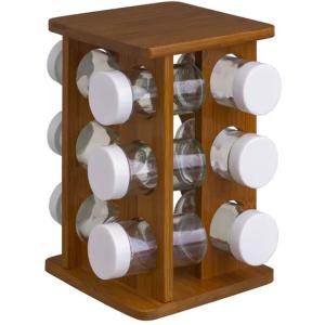 Support à épices en bambou et 12 pots en verre 15x15x23cm