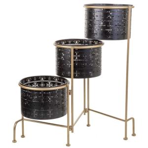Support en métal avec 3 jardinières noir 80x26x68