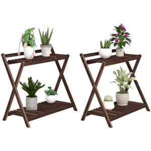 Support plantes intérieur 2 niveaux étagère en bois marron…