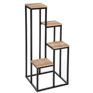 Support pots plantes étagé en métal noir et plateaux bois 3…
