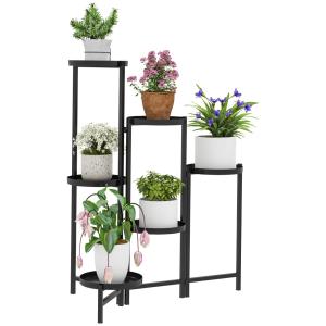 Support pour plantes 6 niveaux ajustable métal noir