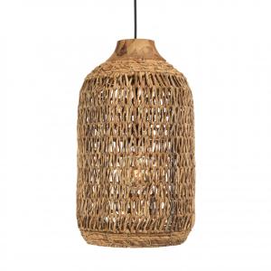 Suspension 30x30cm en abaca couleur naturelle et teck recyc…