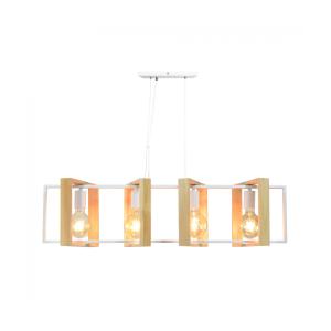 Suspension 4 lumières en métal blanc et bois naturel