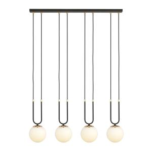 Suspension 4 lumières noir et doré avec sphères en verre
