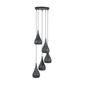 Suspension 5 lampes forme gouttes 15 cm en métal noir et br…
