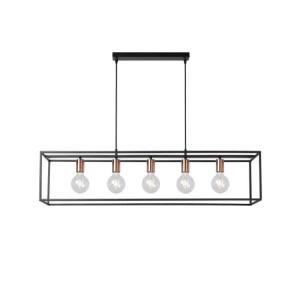 Suspension 5 lumières en métal carré l100cm noir