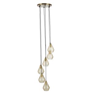 Suspension 6 abat-jours en verre et métal doré