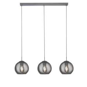 Suspension à 3 lumières métal gris et verre fumé - L86cm