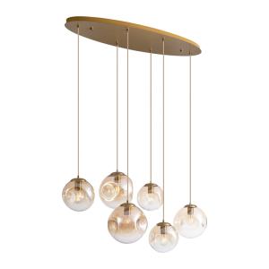 Suspension Art déco laiton verre ambré 6 lampes
