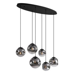 Suspension Art déco noire verre fumé 6 lampes