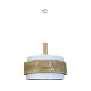 Suspension avec abat-jour blanc et pièce décorative en bois…