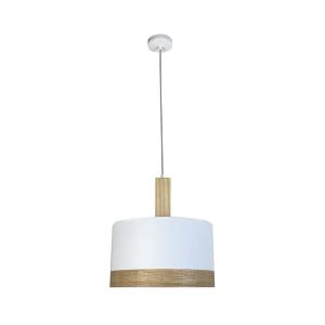 Suspension avec abat-jour textile blanc et pièce de bois Ø4…