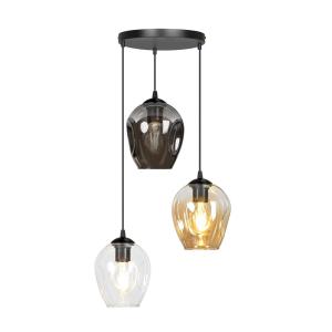 Suspension avec base ronde et 3 abat-jour en verre multicol…