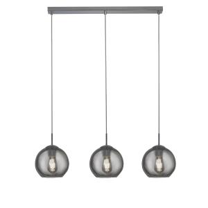 Suspension barre 3 lumières verre et métal gris et fumé -L1…