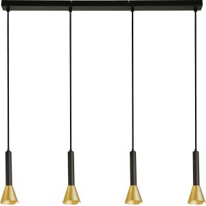 Suspension barre 4 lumières métal noir mat et or - L84cm