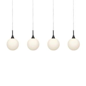 Suspension barre 4 lumières métal verre opalin l90cm noir