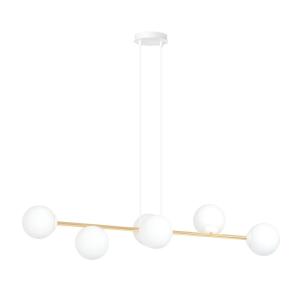 Suspension blanche et dorée avec 6 sphères en verre