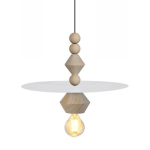 Suspension  bois naturel abat-jour métal  blanc