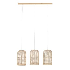 Suspension canopy en bois de pin 3 abat-jours en rotin