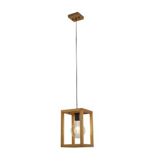 Suspension carrée en bois naturel et métal noir - H30 x L20…