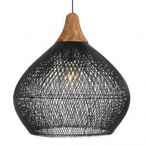 Suspension cloche" 68x68cm en rotin couleur noire et teck"