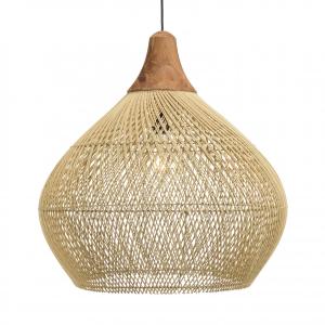 Suspension cloche" 68x68cm rotin couleur naturelle et teck"