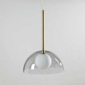 Suspension cloche en verre fumé et tige en acier doré