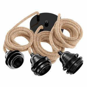 Suspension corde 3 cordons tissés ficelle noir 2.5m