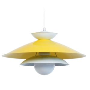 Suspension cordon blanc abat-jour métal jaune