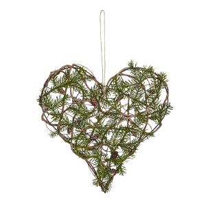 Suspension décorative coeur en pin en rotin vert D50