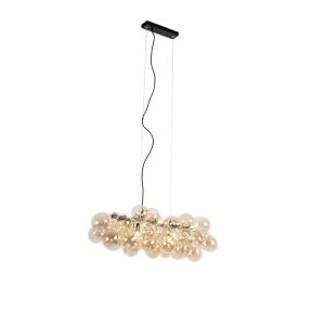 Suspension design noire verre ambré 8 lumières