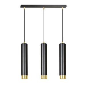Suspension élégante à 3 lumières cylindriques noires et dor…