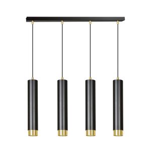 Suspension élégante à 4 lumières cylindriques noires et dor…
