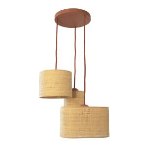 Suspension en bois terracotta et trio d'abat-jour en fibres…