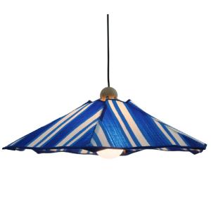 Suspension en hêtre avec natte bleu D.65cm