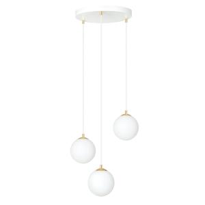 Suspension en métal et verre blanc et doré, H: 100cm