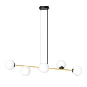 Suspension en métal et verre noir et doré, H: 100cm