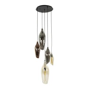 Suspension en verre moderne 5 abat-jour coloris cuivre et a…