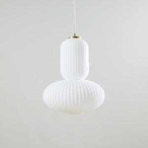 Suspension en verre opaque strié blanc