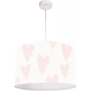 Suspension enfant abat-jour tissu rose et blanc ø 50