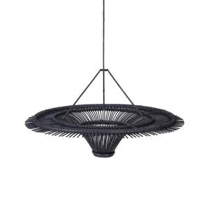 Suspension Fer et Rotin Noir 60x60x23cm