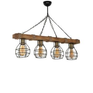 Suspension filaire 4 lampes bois et métal