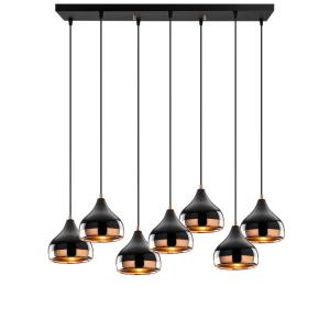 Suspension filaire noire et cuivrée 7 lampes